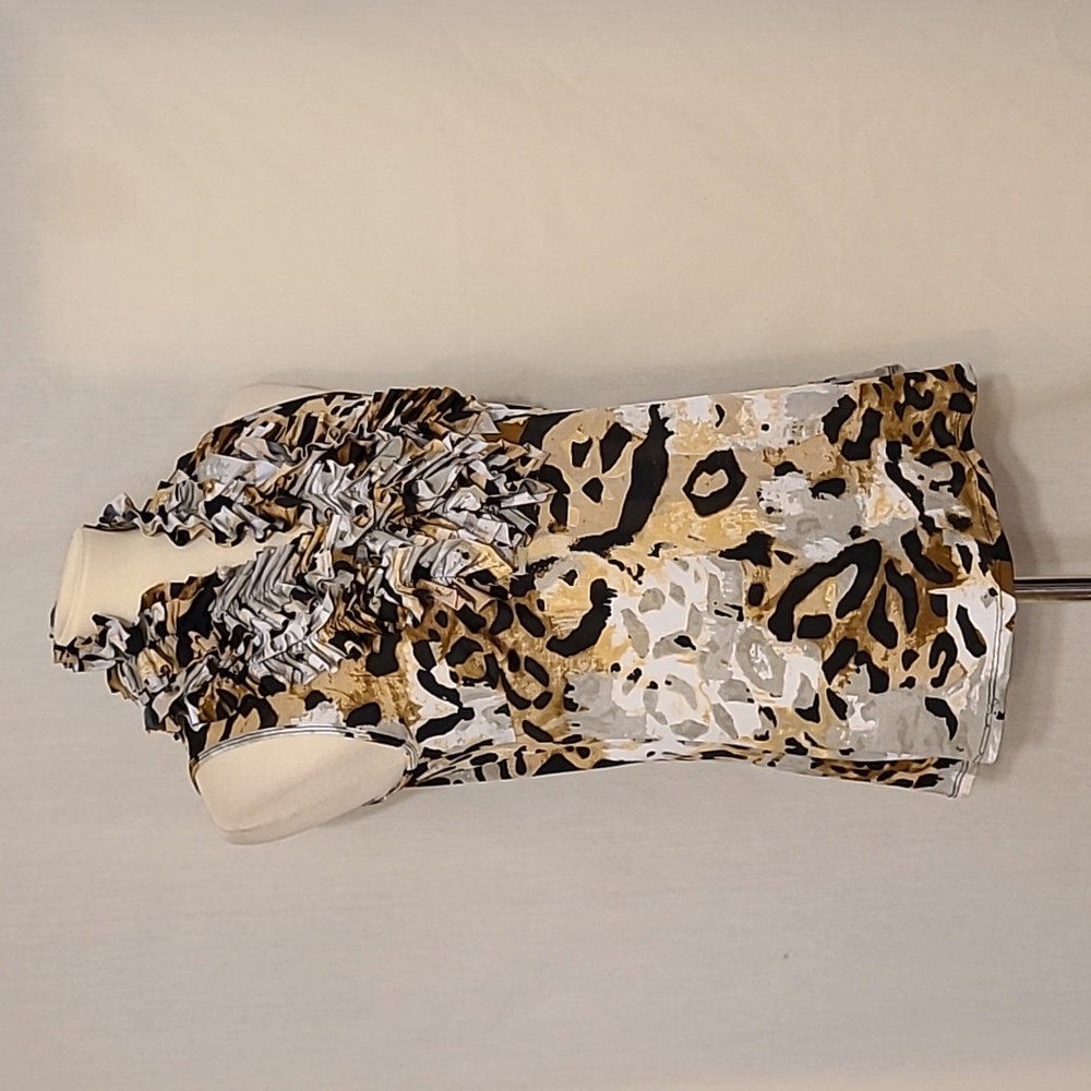 Milano Amimal Print Ruffle Neckline Sleeveless Top - Picture 2 of 6